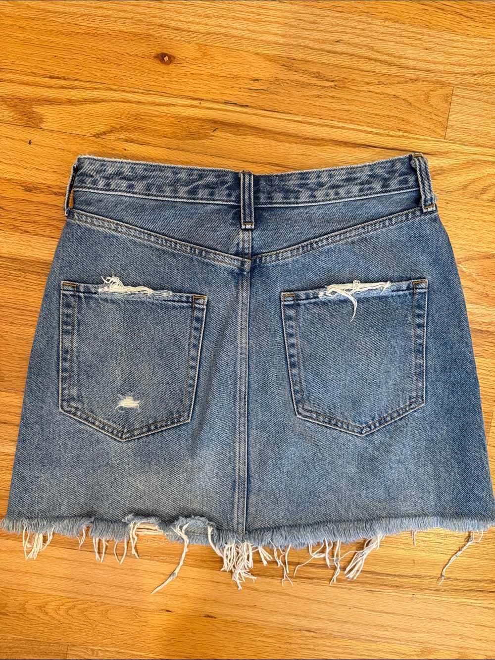 Abercrombie & Fitch Distressed Blue Denim Mini Skirt with Frayed Hem - Picture 2 of 4